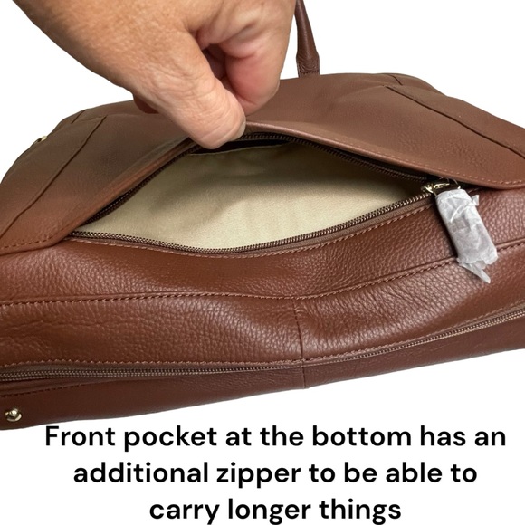 NWOT Levenger Womens Brown Leather Structured Messenger Briefbag w Laptop Case - Picture 3 of 16